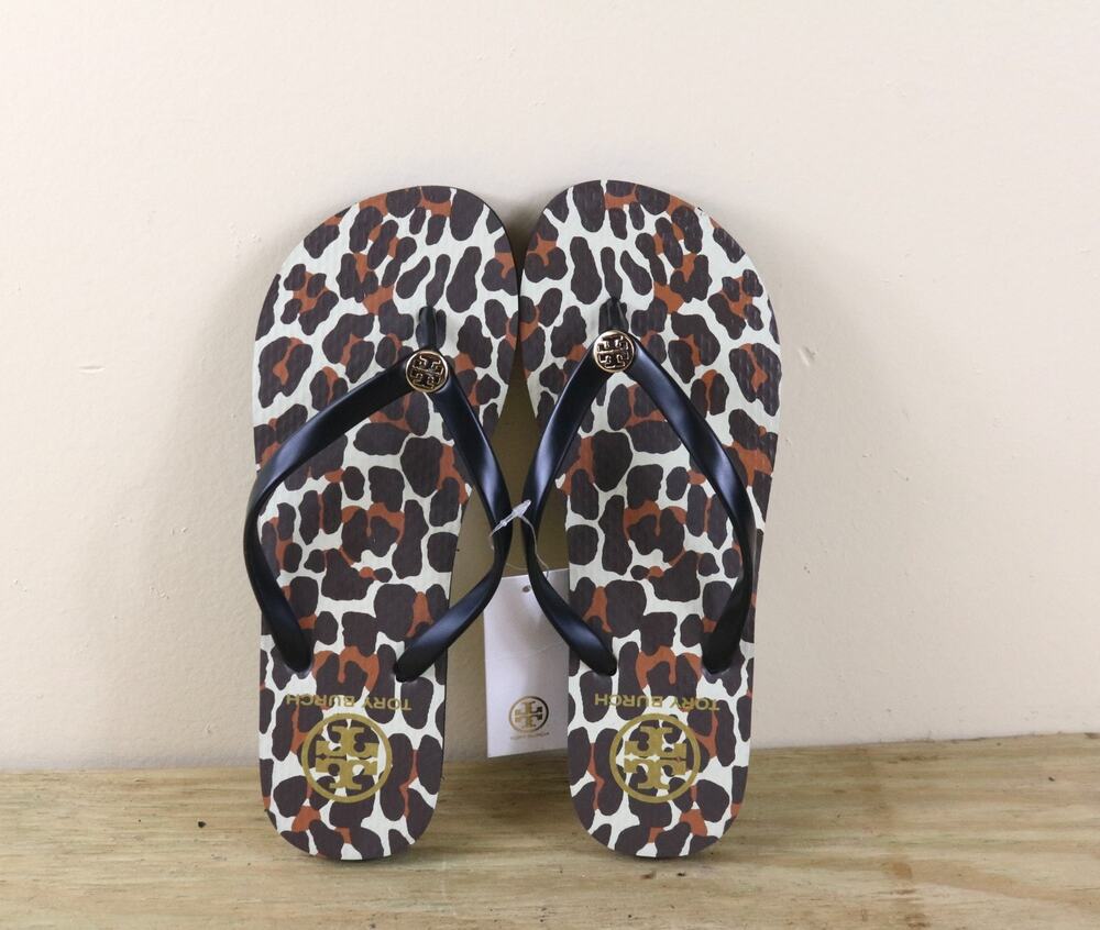 New Tory Burch Flip Flops 6M Animal Leopard Print Eva Thong Sandals Shoes